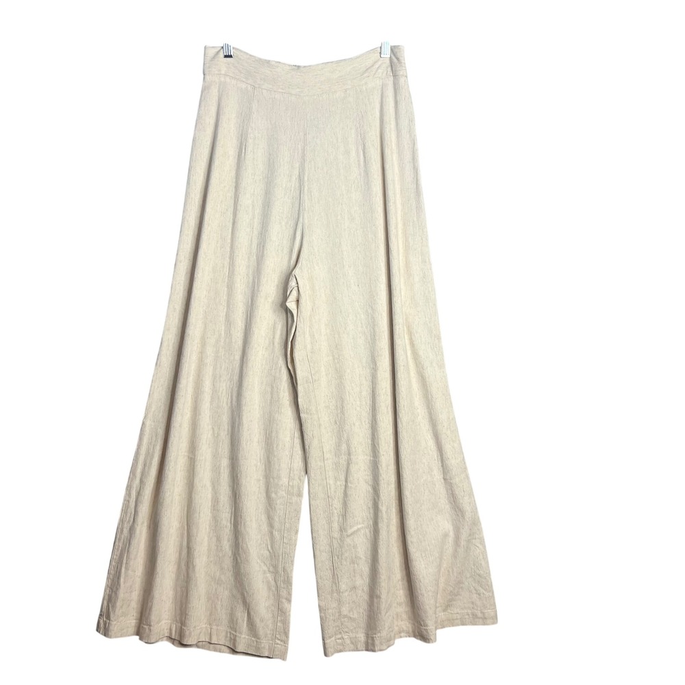 Fifteen Twenty Extra Wide Leg Pant Size L Beige Flowy Rayon Linen Blend NEW